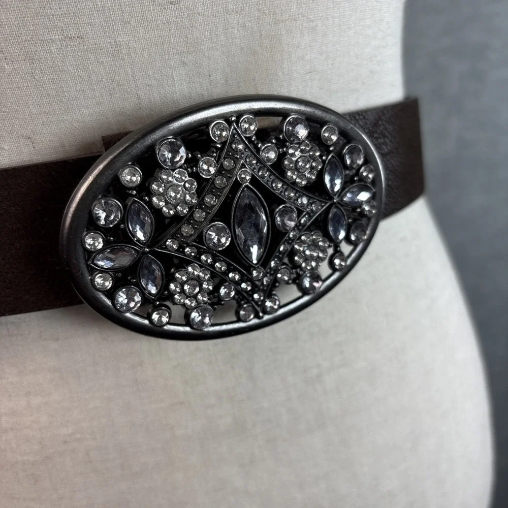 Brown Faux Leather‎ Belt Bling Crystals Buckle 29-33